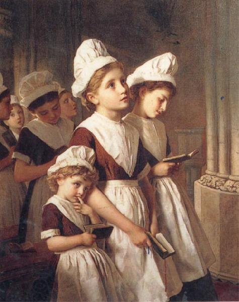 Sophie anderson Foundling Girls in their School Dresses at Prayer in the Chapel oil painting picture